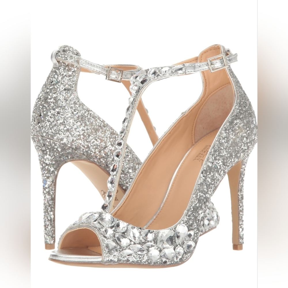 Badgley Mischka Jewel Conroy Metallic Glitter Evening Shoe--Size 8.5Women-Silver
